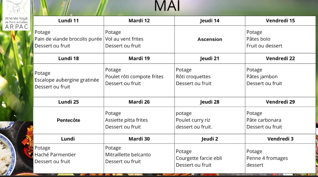 Menu du mois